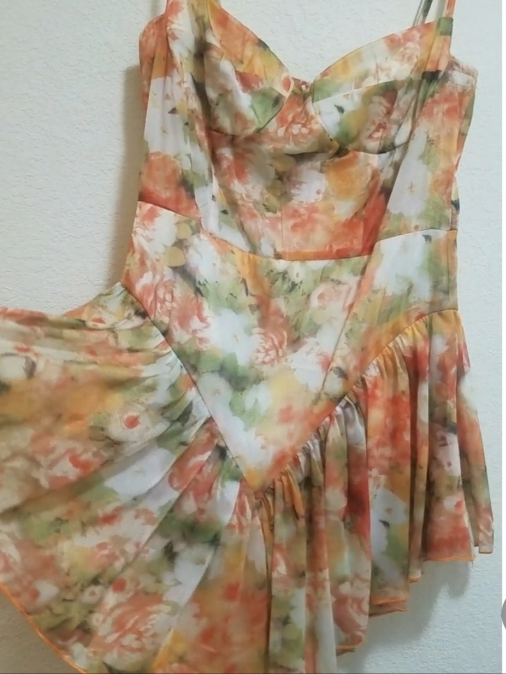 SHEIN Whimsical Fairy Basque Waist Bustier Floral Teddy Mini Dress